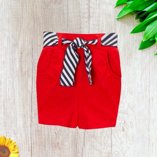  Girls Casual Beach Nautical Shorts – Soft Cotton, Pull-On Closure, Two Pockets, Crimson, 5
