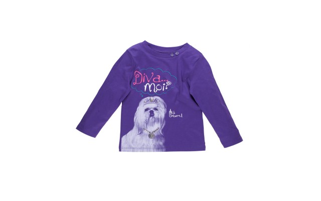  Girls Diva Dog Pattern Peruvian Cotton Printed T-Shirt – Long Sleeve, Crewneck, Plum, 5
