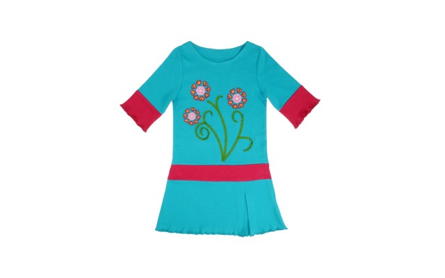  Girls Flower Hearts Peruvian Cotton Embroidery Dress – Crewneck,  Short Sleeve, A-Line Skirt With A Pleat, Parrot, 3