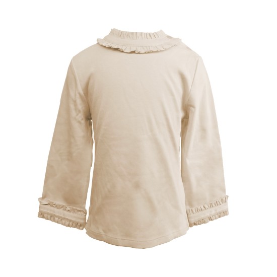  Girls Frilled Neck And Cuffs Peruvian Cotton T-Shirt – Long Sleeve, Crewneck, Creme Brule, 5