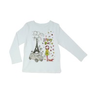 Kidsy Girls Happy Day Graphic Printed Peruvian Cotton T-Shirt – Long Sleeve, Frill Crewneck, Snow, 8