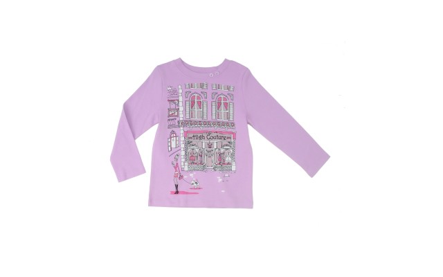  Girls High Couture Graphic Printed Peruvian Cotton T-Shirt – Long Sleeve, Crewneck, Lilac, 3