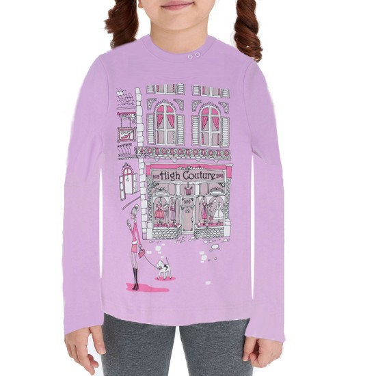  Girls High Couture Graphic Printed Peruvian Cotton T-Shirt – Long Sleeve, Crewneck, Lilac, 3
