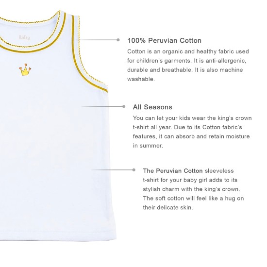  Girls King’s Crown Peruvian Cotton T-Shirt – Sleeveless, Crewneck, Snow, 3