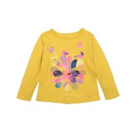 Kidsy Girls Pastel Colors Of Nature Graphic Printed Peruvian Cotton T-Shirt – Long Sleeve, Frill Crewneck, Marigold, 2