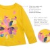 Girls Pastel Colors Of Nature Graphic Printed Peruvian Cotton T-Shirt – Long Sleeve, Frill Crewneck, Marigold, 3