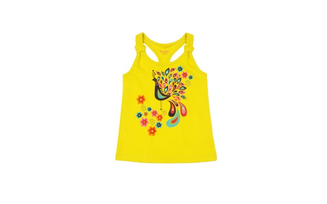  Girls Peacock Graphic Printed Peruvian Cotton Tank Top, Lime Zest, 5