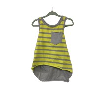 Kidsy Girls Striped Peruvian Cotton Tank Top – Bow On The Back, Pull On, Pocket, Lime Stripe, 2