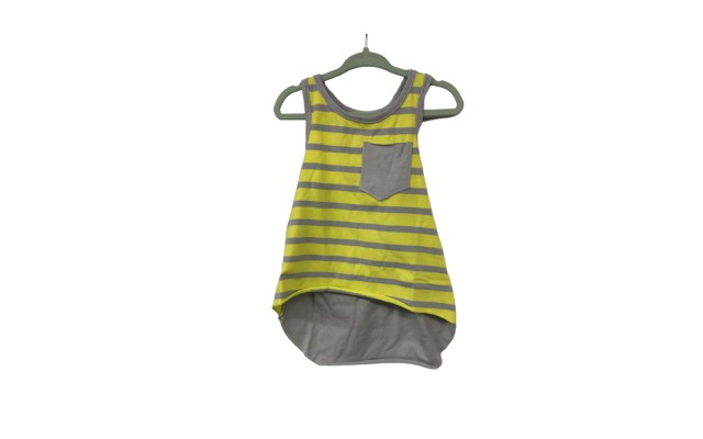  Girls Striped Peruvian Cotton Tank Top – Bow On The Back, Pull On, Pocket, Lime Stripe, 2