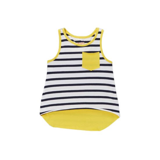  Girls Striped Peruvian Cotton Tank Top – Bow On The Back, Pull On, Pocket, Navy Stripe, 2
