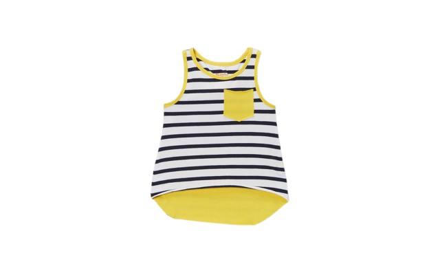  Girls Striped Peruvian Cotton Tank Top – Bow On The Back, Pull On, Pocket, Navy Stripe, 2