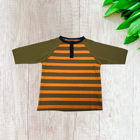  Toddler Baby Boys Three Buttoned Striped Peruvian Cotton Long Sleeve T-Shirt, Army Stripe, 3