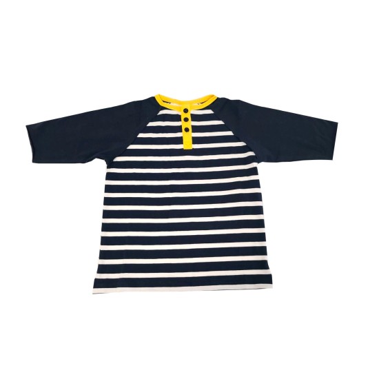  Toddler Baby Boys Three Buttoned Striped Peruvian Cotton Long Sleeve T-Shirt, Navy Stripe, 6