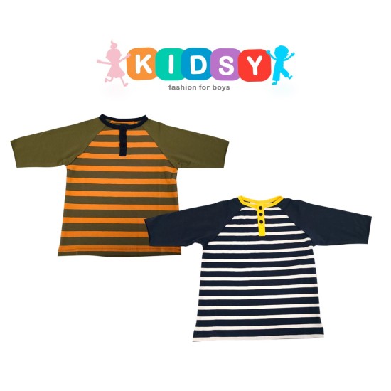 Toddler Baby Boys Three Buttoned Striped Peruvian Cotton Long Sleeve T-Shirt, Navy Stripe, 8