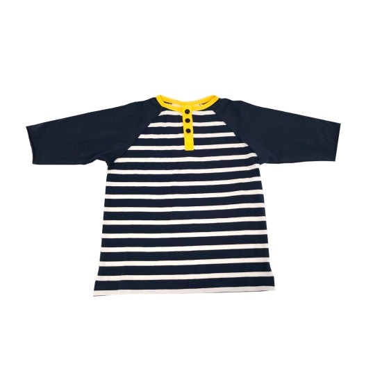  Toddler Baby Boys Three Buttoned Striped Peruvian Cotton Long Sleeve T-Shirt, Navy Stripe, 5