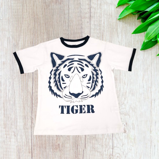  Toddler Baby Boys Tiger, Compass Graphic Printed Peruvian Cotton Short Sleeve T-Shirt for 2, 3, 4, 5, 6, 8 Years, Tiger, 4