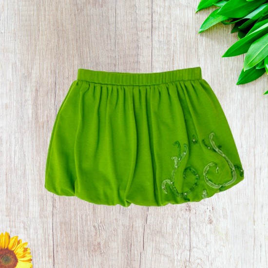  Toddler Baby Girls Embroidery Bubble Skirt – Peruvian Pima Cotton, Balloon Skirt, Elastic Waist, Pull-On, Solid Colors, Acid Green, 5
