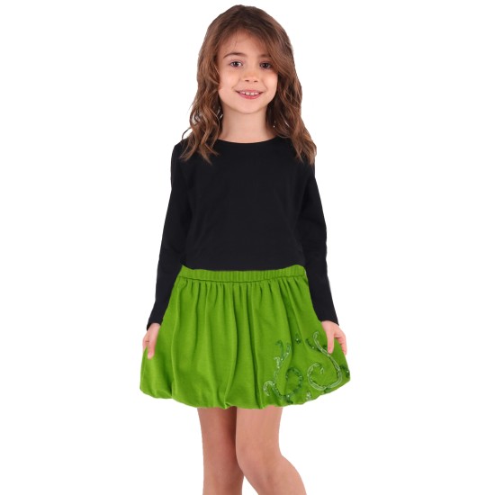 Toddler Baby Girls Embroidery Bubble Skirt – Peruvian Pima Cotton, Balloon Skirt, Elastic Waist, Pull-On, Solid Colors, Acid Green, 4