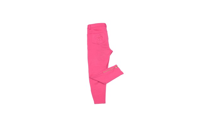  Toddler Baby Girls Embroidery Flower Pants – Peruvian Pima Cotton, Zipper Ankle Cuffs, Bright Punch, 5