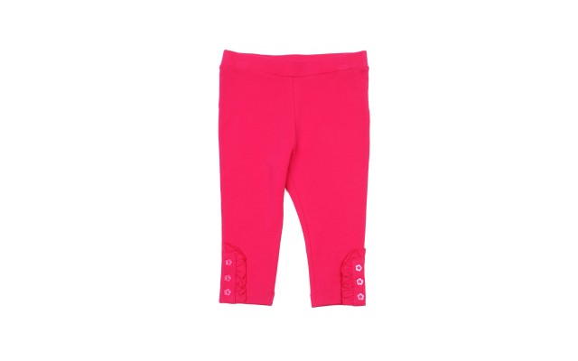  Toddler Baby Girls Frilled Leggings – Peruvian Pima Cotton, Elastic Waist, Pull-On, Solid Colors, Hot Pink, 5