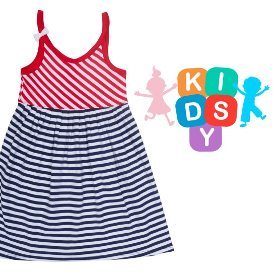 Toddler Baby Girls Nautical Striped Peruvian Cotton Dress – Strappy, Loose-Fit, Long Skirt, Whte/Crimson/Midnight, 4
