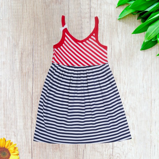  Toddler Baby Girls Nautical Striped Peruvian Cotton Dress – Strappy, Loose-Fit, Long Skirt, Whte/Crimson/Midnight, 6