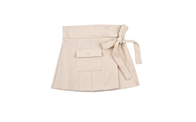  Toddler Baby Girls Pleated Skirt – Peruvian Pima Cotton, Elastic Waist, Pull-On, Solid Colors, Creme Brulle, 2