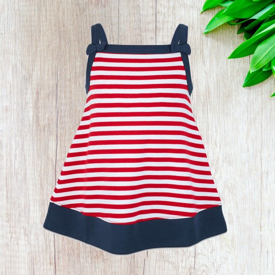  Toddler Baby Girls Strappy Nautical Striped Peruvian Cotton Tunic 2 3 4 5 6 8 Years, White/Crimson, 8