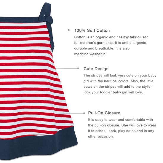  Toddler Baby Girls Strappy Nautical Striped Peruvian Cotton Tunic 2 3 4 5 6 8 Years, White/Crimson, 2