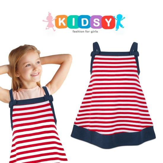  Toddler Baby Girls Strappy Nautical Striped Peruvian Cotton Tunic 2 3 4 5 6 8 Years, White/Crimson, 8