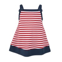 Kidsy Toddler Baby Girls Strappy Nautical Striped Peruvian Cotton Tunic 2 3 4 5 6 8 Years, White/Crimson, 2