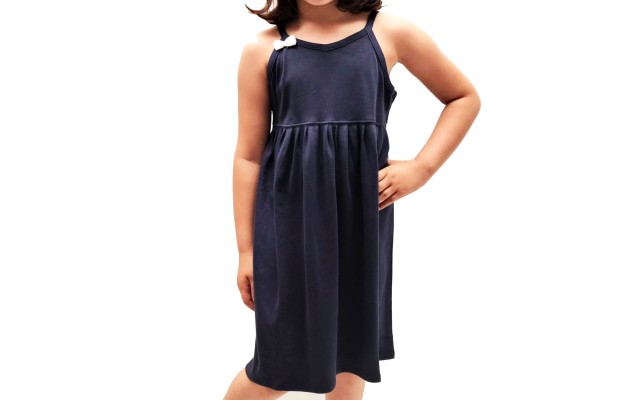 Toddler Baby Girls Strappy Peruvian Cotton Dress – Loose Fit, Long Skirt, Midnight, 5