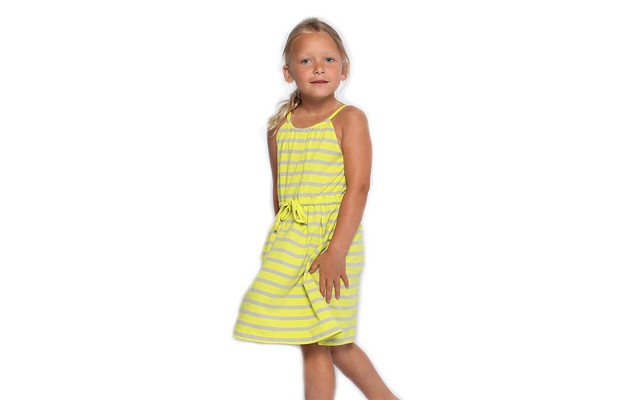  Toddler Baby Girls Striped Peruvian Cotton Dress – Strappy, Long Skirt, Lime Stripe, 3