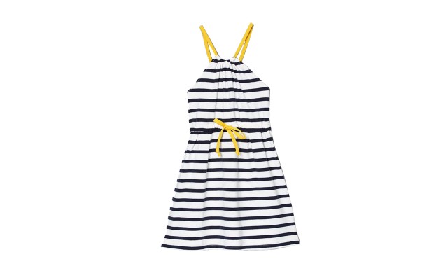  Toddler Baby Girls Striped Peruvian Cotton Dress – Strappy, Long Skirt, Navy Stripe, 2