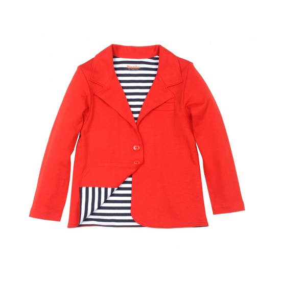 Toddler Girls Fashion Nautical Blazer Jacket  – Notched Lapel, Two Buttons, Crimson, 4