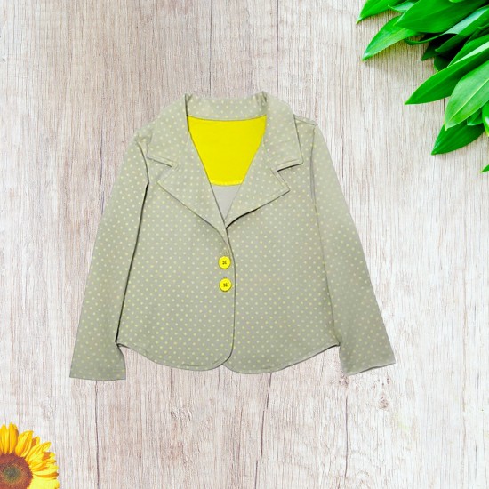  Toddler Girls Polka Dots Blazer Jacket  – Notched Lapel, Two Button Closures, LIME DOT, 6