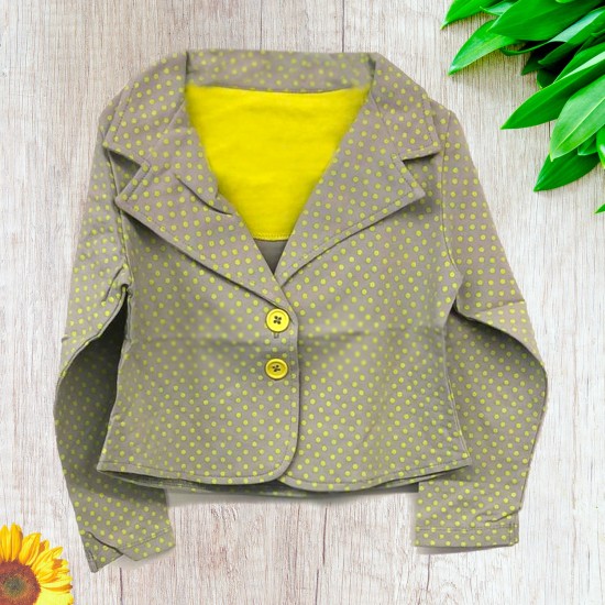  Toddler Girls Polka Dots Blazer Jacket  – Notched Lapel, Two Button Closures, LIME DOT, 6