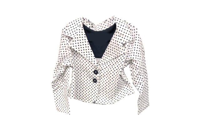  Toddler Girls Polka Dots Blazer Jacket  – Notched Lapel, Two Button Closures, NAVY DOT, 2