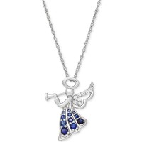 Lab-Created Blue (3/8 ct. t.w.) & White Sapphire (1/10 ct. t.w.) Angel 18″ Pendant Necklace in Sterling Silver