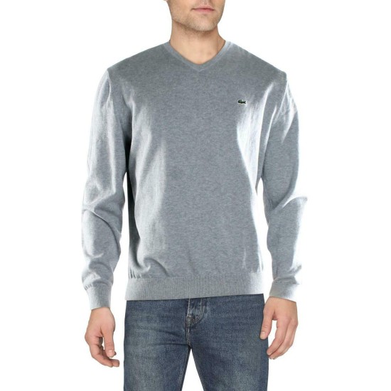  Men’s V-neck Wool Jersey Sweater (Gray, 4XL)