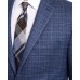  Men Blazer Plaid Notch Collar Wool, Navy, 50T