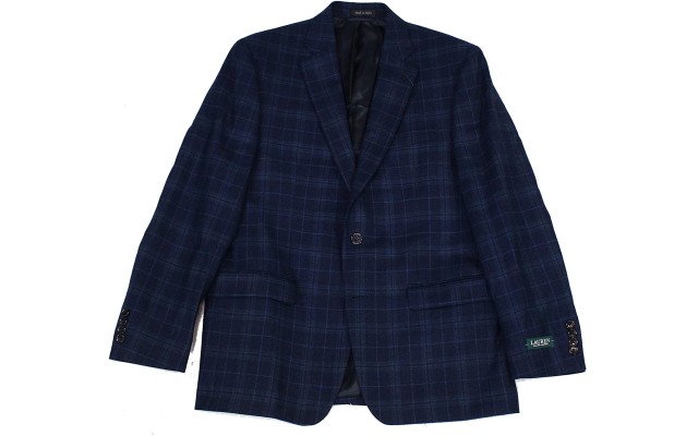  Mens Blazer Plaid Printed Wool Blue, Navy, 40R
