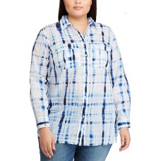 Lauren by Ralph Lauren Women’s Plus Size Cotton Voile Shirt Navy 3X