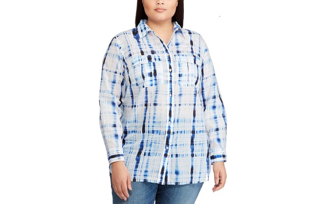  Women’s Plus Size Cotton Voile Shirt Navy 3X