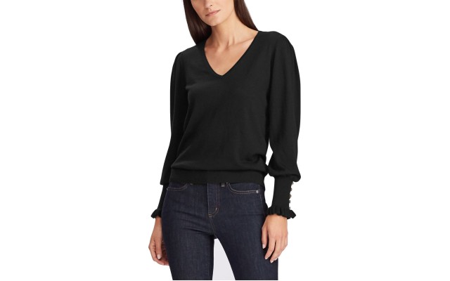 Lauren Ralph Lauren Button-cuff Long-sleeve Sweate Polo(Black, X-Small)