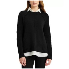 Lauren Ralph Lauren Layered Cotton Sweater Polo (Black, Small)
