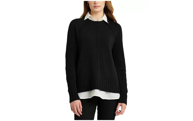 Lauren Ralph Lauren Layered Cotton Sweater Polo (Black, Small)