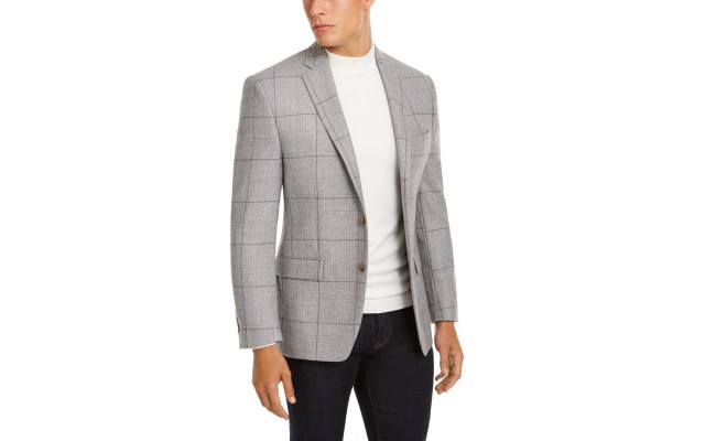 LAUREN RALPH LAUREN Mens Lexington Wool Blend Window Pane Two-Button Blazer, Light Gray, 42R
