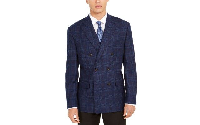  Men’s Plaid Jacket (Navy, 44R)