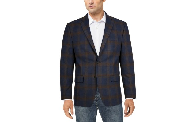 Lauren Ralph Lauren Men’s Ultra Flex Sport Coat (Blue Brown Plaid, 44L)